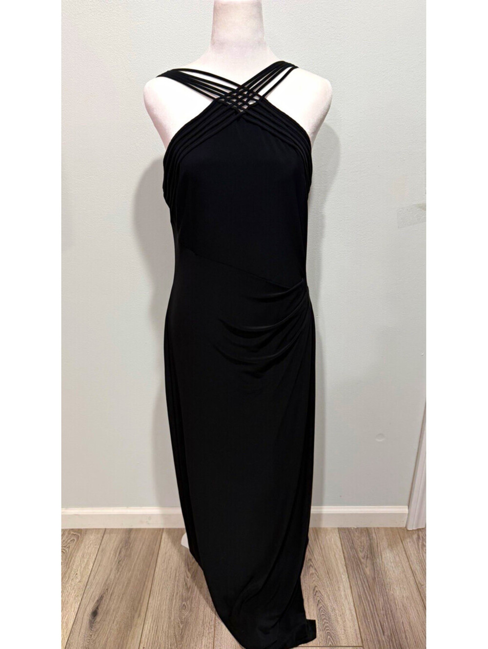 Lauren Ralph Lauren Black Halter Ruched Strappy Stretch Maxi Dress Formal 12
